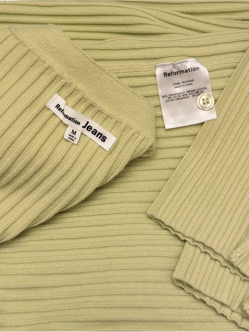 Reformation Gilda Ribbed V-Neck Cardigan – Eucalyptus Green – Size Medium - Picture 7 of 8
